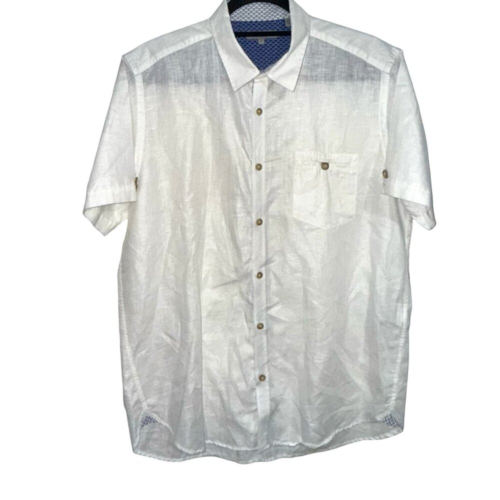 Ted Baker Men's White Cotton/Linen Button Up Collar Dress Shirt Sz 5(US -XL)
